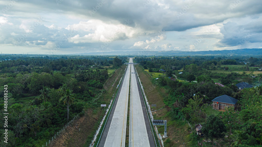 Aerial photo of Sigli Banda Aceh (Sibanceh) toll road.