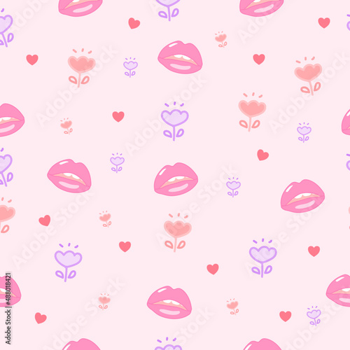 Lip and flower pattern. sweet background.Love concept design