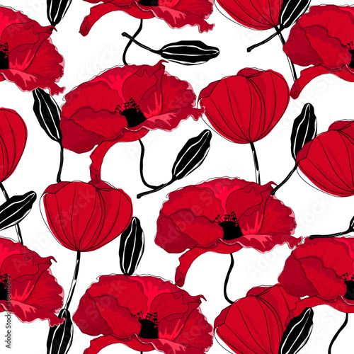 seamless background with poppies