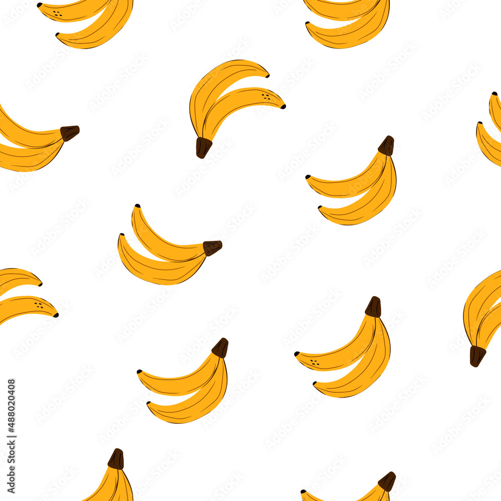 Seamless vector drawing of yellow bananas. Yellow fruit. Vector illustration.