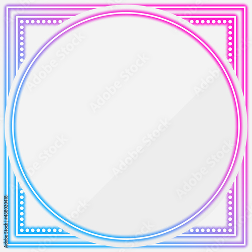 ネオン背景 正方形 ピンク＆ブルー ホワイトプレート