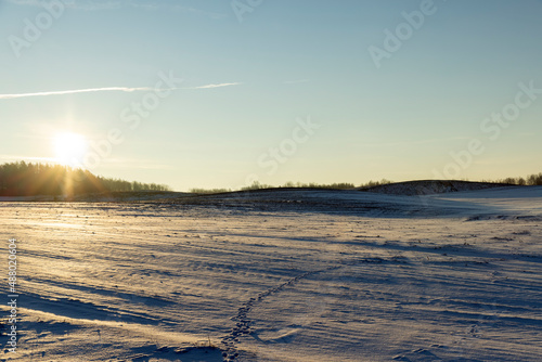 winter season with snowdrifts after snowfall