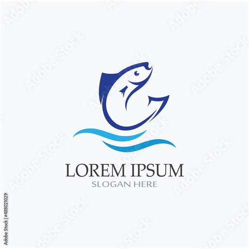 Fish logo, fishinghook, fish oil and seafood restaurant icon. With vector icon concept design illustration template