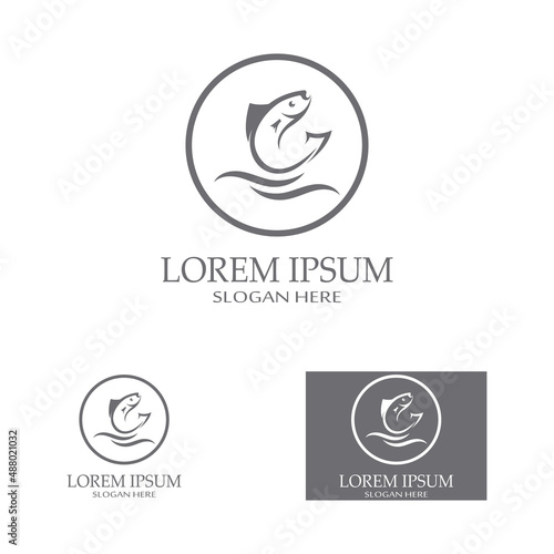 Fish logo, fishinghook, fish oil and seafood restaurant icon. With vector icon concept design illustration template