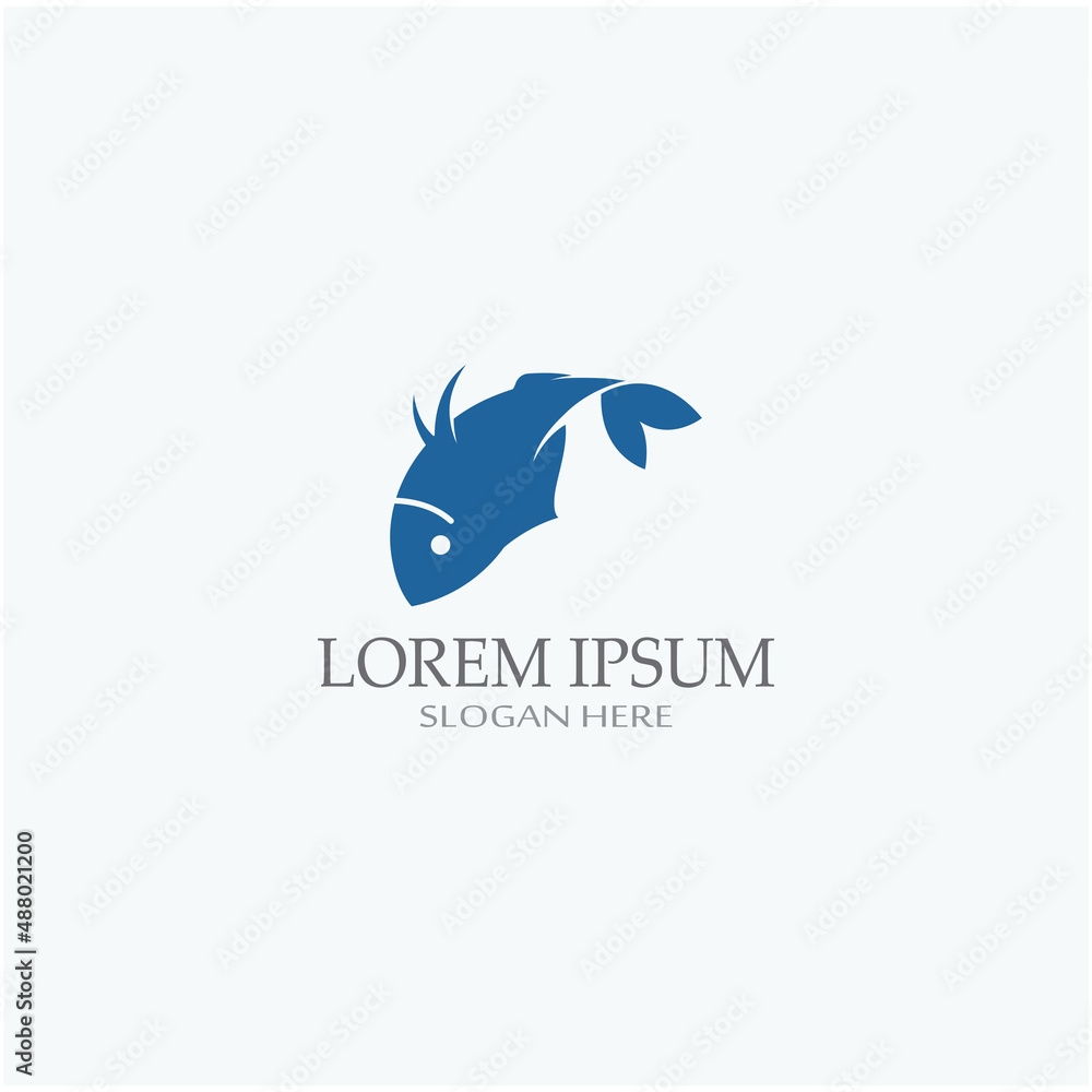 Fish logo, fishinghook, fish oil and seafood restaurant icon. With vector icon concept design illustration template Fish logo, fishinghook, fish oil and seafood restaurant icon. With vector icon concept design illustration template