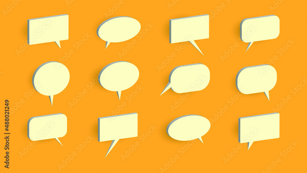 3D axonometry of talk bubble. Speech balloon set. Comic chatting symbol. Communication clouds. 3D axonometry of talk bubble. Speech balloon set. Comic chatting symbol. Communication clouds.
