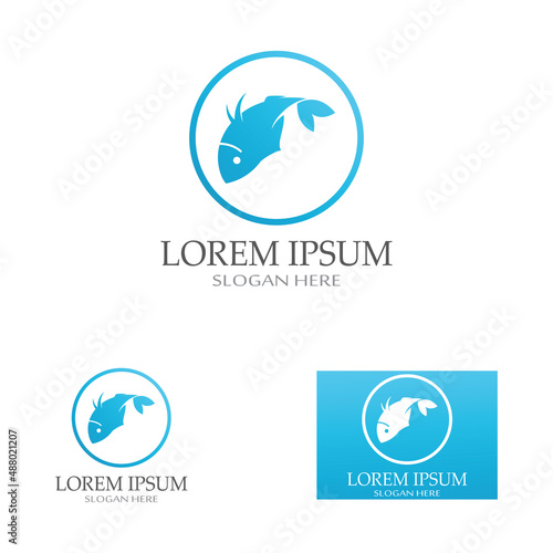Fish logo, fishinghook, fish oil and seafood restaurant icon. With vector icon concept design illustration template