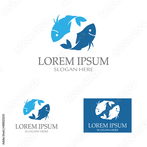 Fish logo, fishinghook, fish oil and seafood restaurant icon. With vector icon concept design illustration template