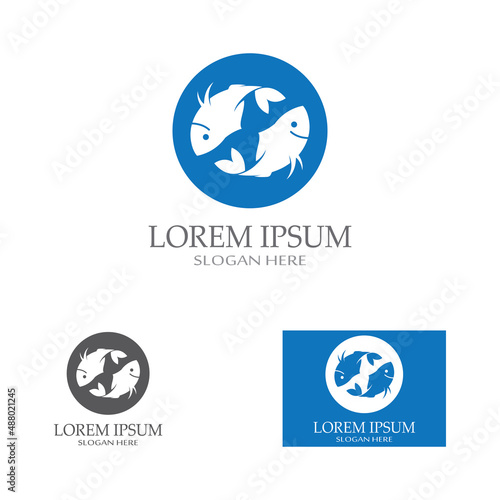 Fish logo, fishinghook, fish oil and seafood restaurant icon. With vector icon concept design illustration template