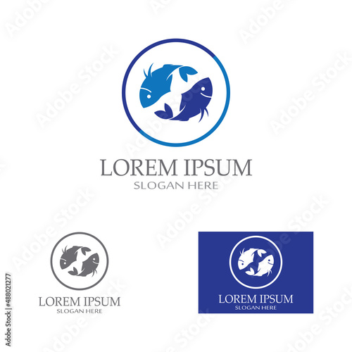Fish logo, fishinghook, fish oil and seafood restaurant icon. With vector icon concept design illustration template