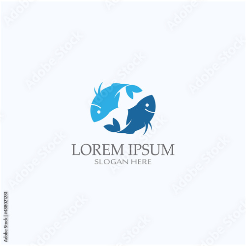 Fish logo, fishinghook, fish oil and seafood restaurant icon. With vector icon concept design illustration template