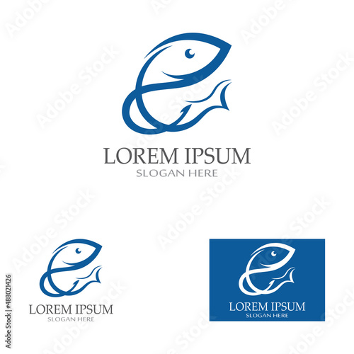Fish logo, fishinghook, fish oil and seafood restaurant icon. With vector icon concept design illustration template