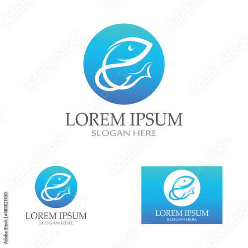 Fish logo, fishinghook, fish oil and seafood restaurant icon. With vector icon concept design illustration template