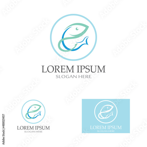 Fish logo, fishinghook, fish oil and seafood restaurant icon. With vector icon concept design illustration template