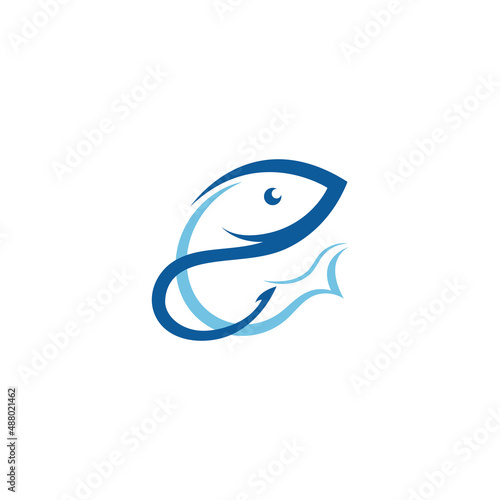 Fish logo, fishinghook, fish oil and seafood restaurant icon. With vector icon concept design illustration template