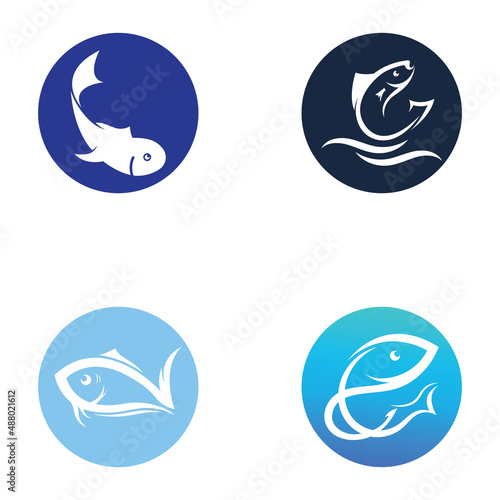 Fish logo, fishinghook, fish oil and seafood restaurant icon. With vector icon concept design illustration template