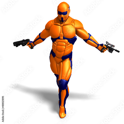 3D-illustration of an extraterristic fighter in a nanosuit