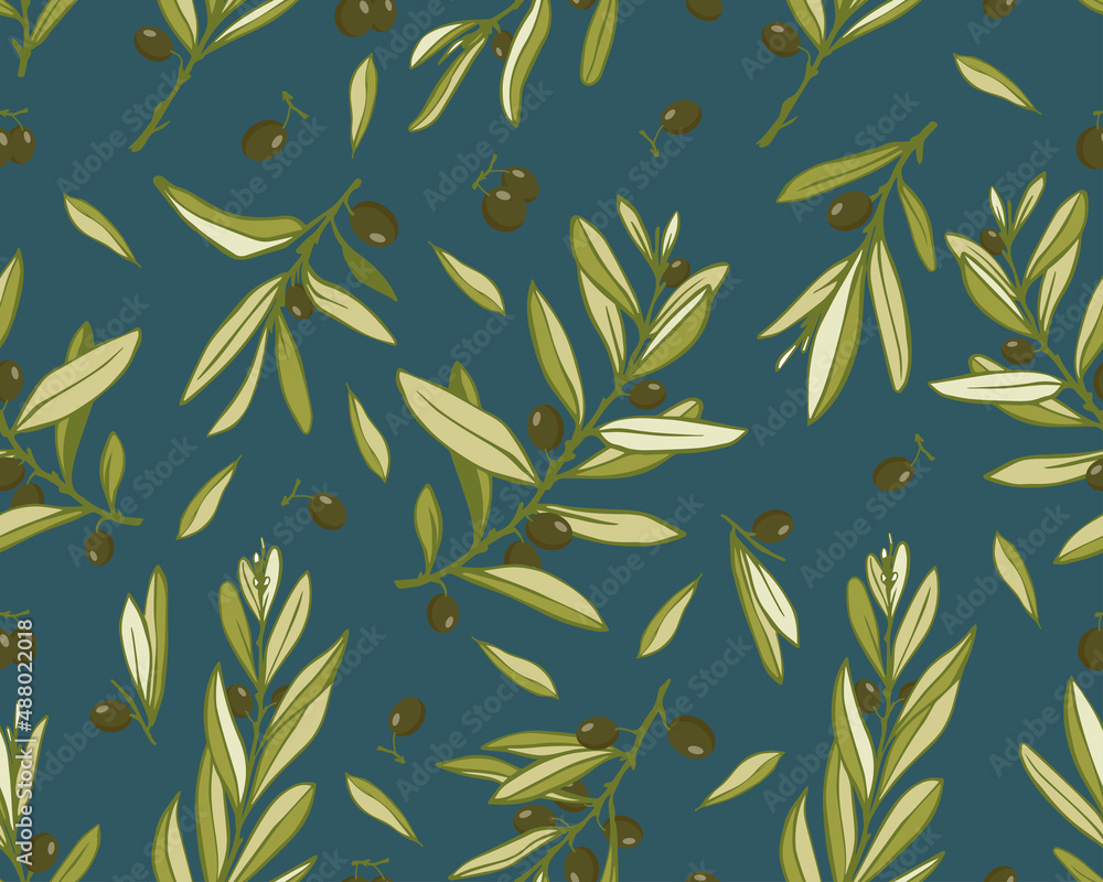 Seamless pattern with olive tree branches and fruits.Vector graphics. Seamless pattern with olive tree branches and fruits.Vector graphics.