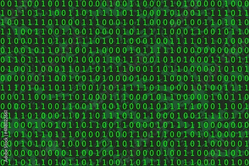 Program datum background. Green programming binary coding. Matrix