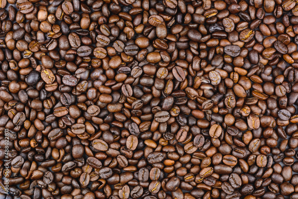 Top view of roasted coffee bean background. Top view of roasted coffee bean background.