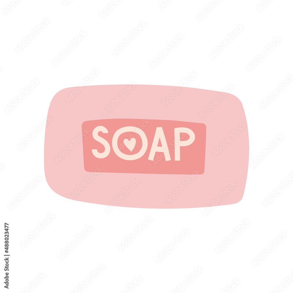 Bar of pink soap for hands and body, cartoon style. Bar of pink soap for hands and body, cartoon style.