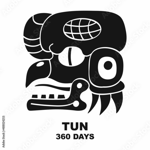 Vector icon with long count glyph from Maya calendar. Period symbol Tun