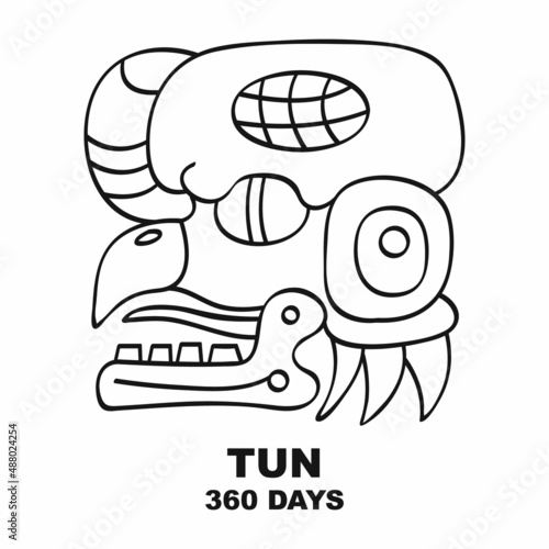 Vector icon with long count glyph from Maya calendar. Period symbol Tun