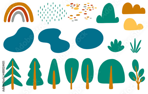 Vector collection of landscape elements isolated on white background for creating your design.
