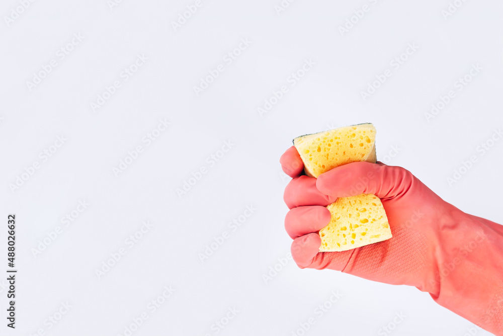 Cleaning service concept man holding sponge Cleaning service concept man holding sponge