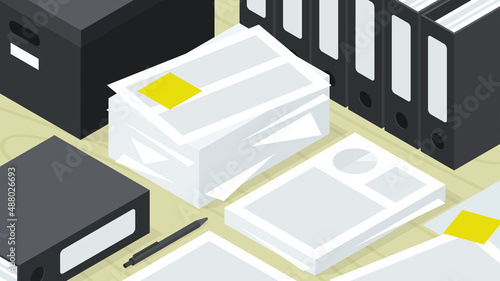 Isometric Paper Database Storage Illustration