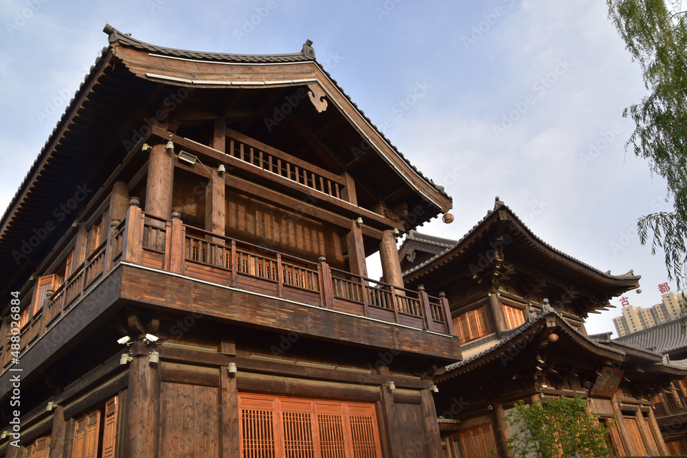 Chinese Traditional wooden buildings in Luoyang Old Town, Henan Province, China. 