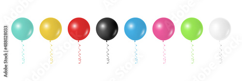 Vector 3d Realistic Metallic Glossy Helium Balloons Set Closeup Isolated. Different Colors Balloons. Baloon Illustration. Decorations for Holiday, Birthday Party, Anniversary Card, Celebration Design