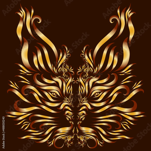 red lynx head with graceful elegant orange lines