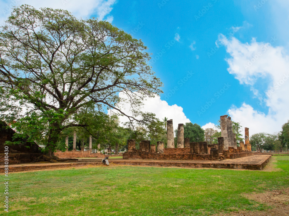 landscape of destroyed and old antique asian historical building brickwork in bright sunny day landscape of destroyed and old antique asian historical building brickwork in bright sunny day