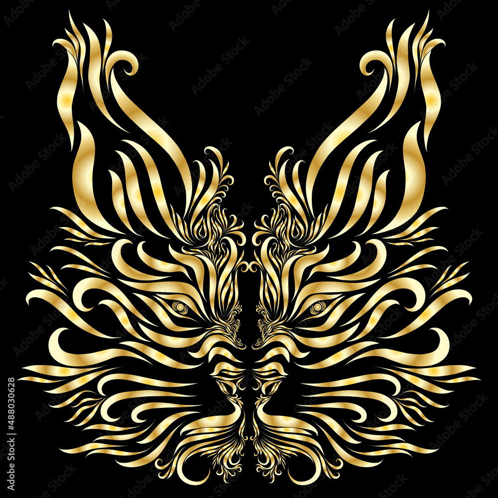 head of a lynx with graceful lines of golden color head of a lynx with graceful lines of golden color