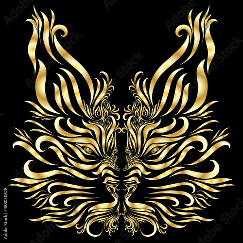 head of a lynx with graceful lines of golden color