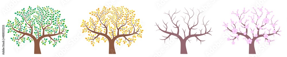 Fototapeta premium Set of trees. Change of seasons. Vector illustration