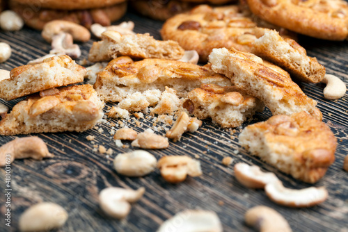 wheat-oatmeal cookies with peanuts, closeup