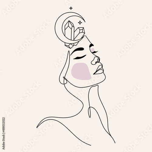 Wallpaper Mural Woman line art Moon Crystal Minimalist elegant modern logo. female illustration line drawing vector. Fashion Beauty art Torontodigital.ca