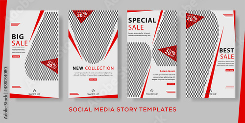 Big sale post stories banner template. red color premium vector