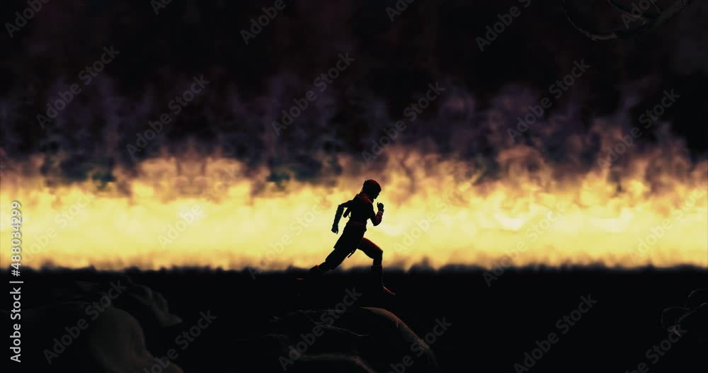 Fantasy hero running in front of fire Fantasy hero running in front of fire