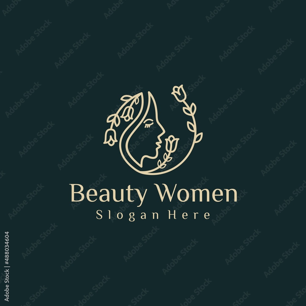 Beauty women logo design inspiration with business card for skin care, beauty face with flower combine
