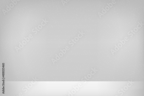 White studio background. Abstract empty room with soft light for product. Simple grey neutral backdrop. Line horizon. Gray gradient background. Texture blank wall and floor. Vector illustration