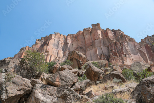 view of volcanic rock in ihlara valley canyon, cappadocia