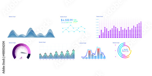 Chart graph elements for data analytics and statistics.UI, UX, KIT elements. Screen with charts and diagrams. 
