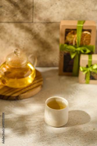 green tea in a teapot