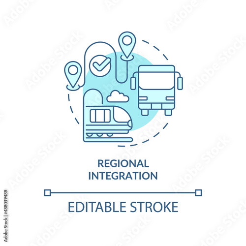 Regional integration turquoise concept icon. Urban design principles abstract idea thin line illustration. Isolated outline drawing. Editable stroke. Arial, Myriad Pro-Bold fonts used