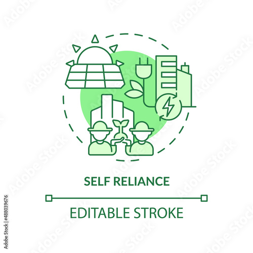 Self reliance green concept icon. Green technology. Sustainable city design abstract idea thin line illustration. Isolated outline drawing. Editable stroke. Arial, Myriad Pro-Bold fonts used