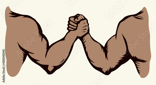 Hand wrestling contest. Vector drawing