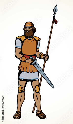 Knight with sword and spear. Vector drawing